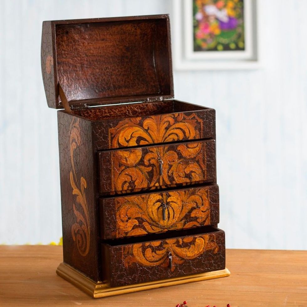 Hand Painted Wood Jewelry Box 'Love Blossom'