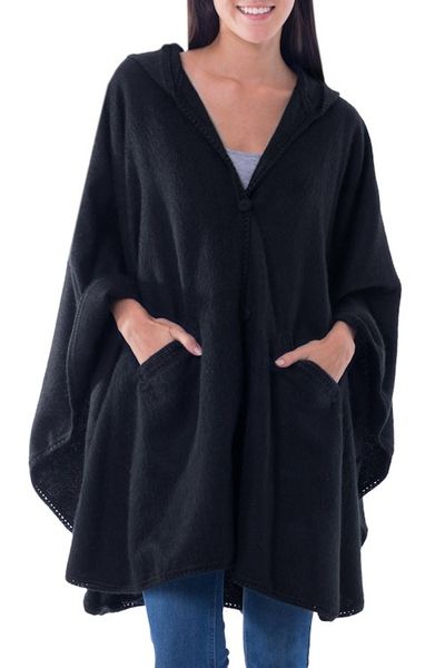 Alternate image for Andean Alpaca Blend Ruana Cape with Hood Glamorous Night