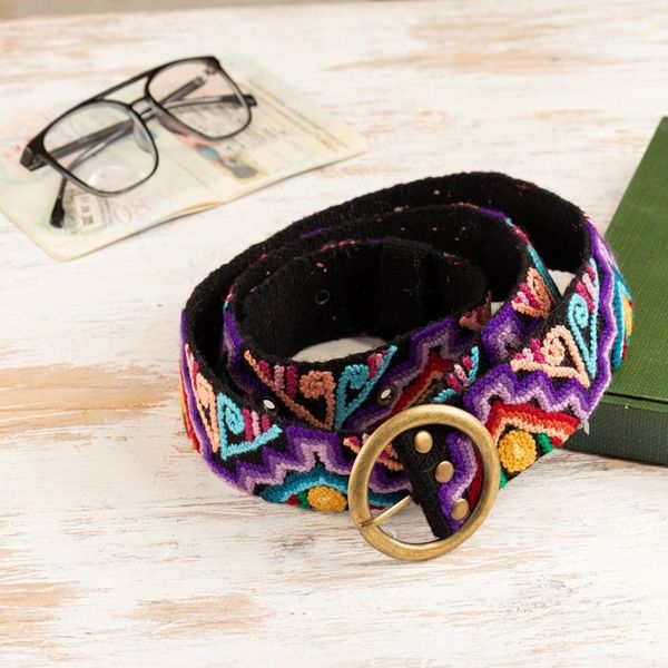 Alternate image for Colorful Hand-Woven  Hand-Embroidered Wool Belt from Peru Colorful Symphony