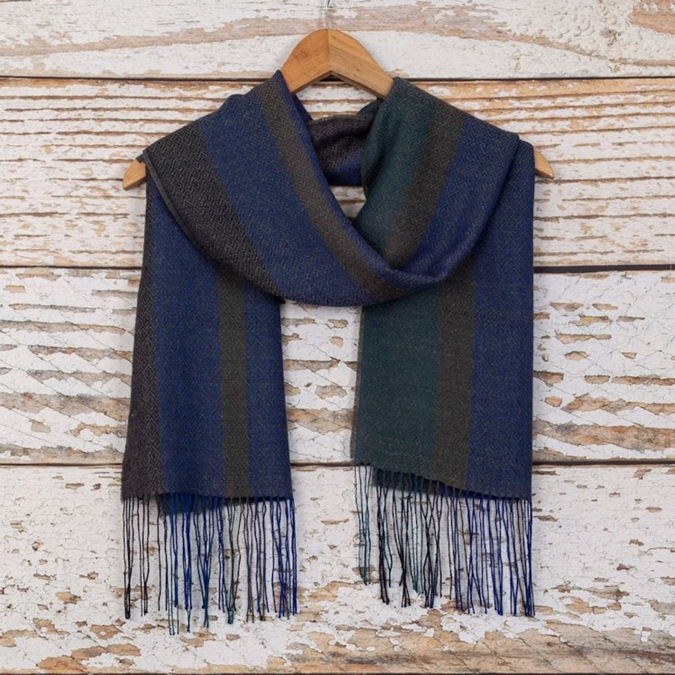 Handloomed Unisex Baby Alpaca Blend Scarf in Blue 'Winds of the Andes'