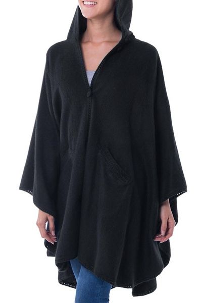 Alternate image for Andean Alpaca Blend Ruana Cape with Hood Glamorous Night