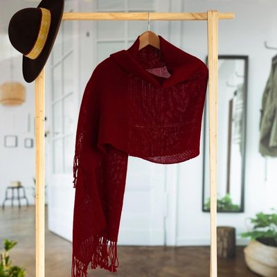 Alternate image for Knit 100 Alpaca Shawl in Claret from Peru Claret Enchantment