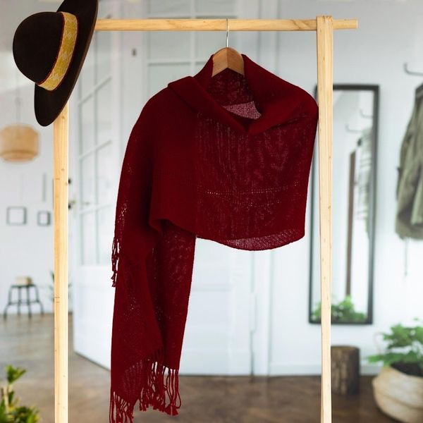 Alternate image for Knit 100 Alpaca Shawl in Claret from Peru Claret Enchantment