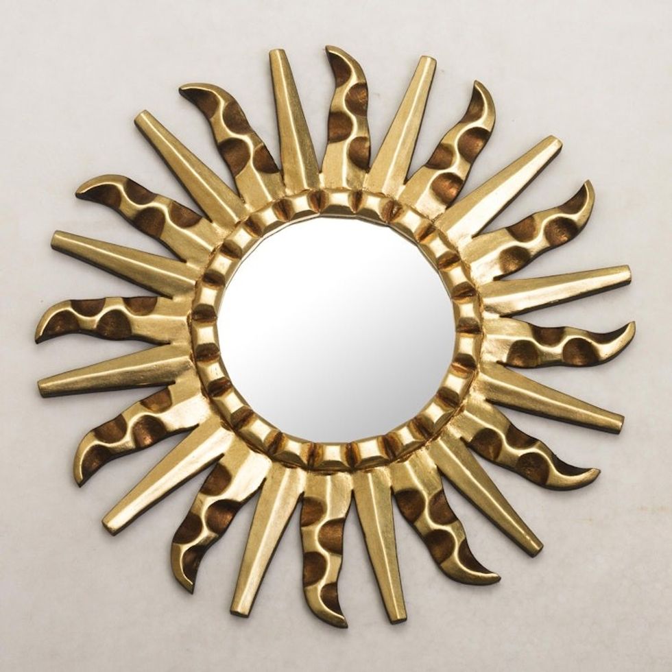 Mohena Wood Modern Carved Handmade Mirror 'Bronze Sun'