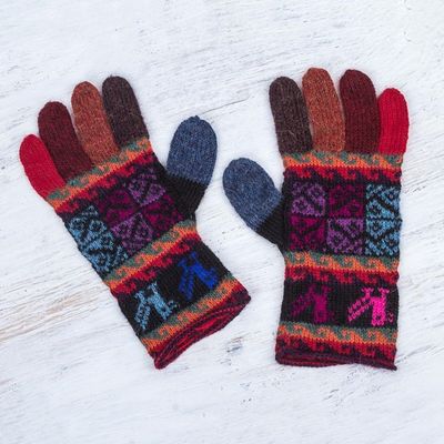 Alternate image for Artisan Crafted 100 Alpaca Colorful Gloves from Peru Bright Tradition