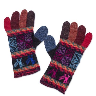 Alternate image for Artisan Crafted 100 Alpaca Colorful Gloves from Peru Bright Tradition