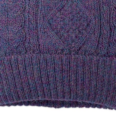 Alternate image for Geometric Soft 100 Alpaca Knit Hat in a Purple Hue Purple Braid