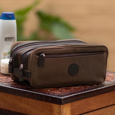 Alternate image for Mens Canvas Toiletry Bag in Chestnut Brown from Peru Essentials