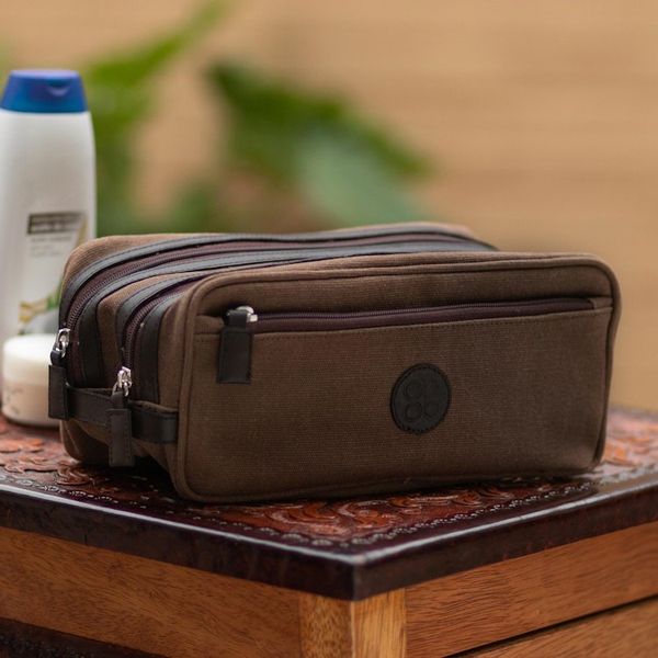 Alternate image for Mens Canvas Toiletry Bag in Chestnut Brown from Peru Essentials