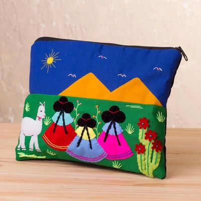 Alternate image for Handcrafted Cotton Blend Patchwork Cosmetic Bag from Peru Walk in the Countryside