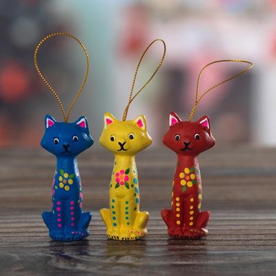 Alternate image for Hand Painted Cat Ornaments Set of 3 Christmas Cats