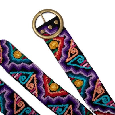 Alternate image for Colorful Hand-Woven  Hand-Embroidered Wool Belt from Peru Colorful Symphony