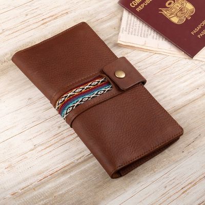 Alternate image for Handcrafted Brown Leather Wallet with Cuzco Textiles Cusco Fortune
