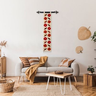 Alternate image for Floral and Bird-Themed Handloomed Ivory Wool Tapestry Chamomile Bloom