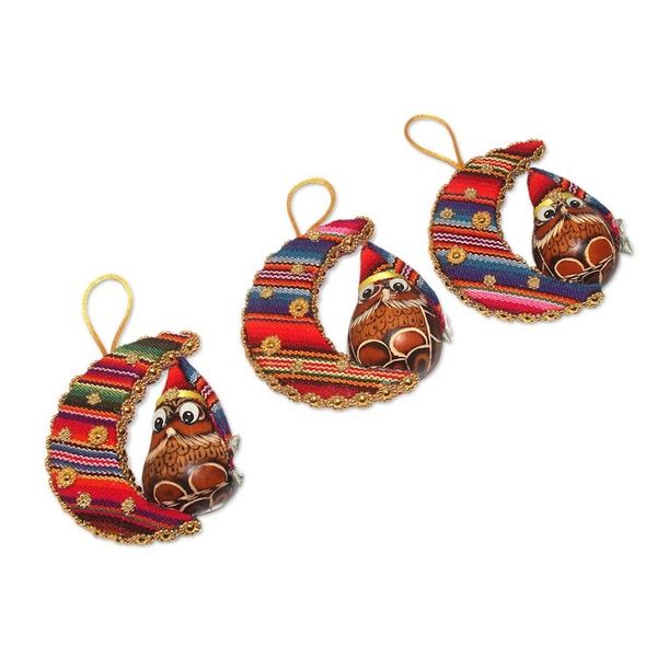Alternate image for Gourd and Cotton Bird Holiday Ornaments Set of 3 Happy Hoots