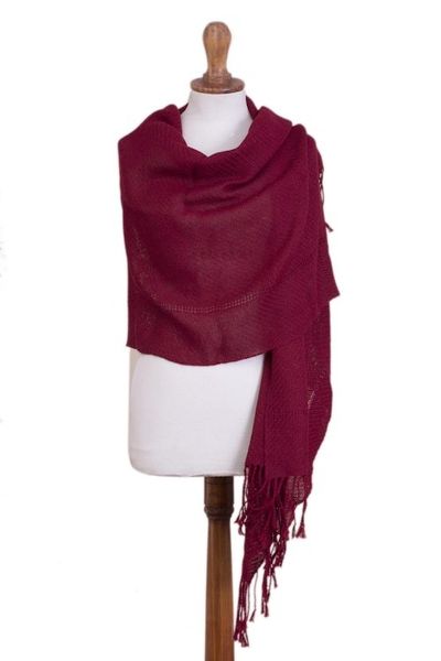 Alternate image for Knit 100 Alpaca Shawl in Claret from Peru Claret Enchantment