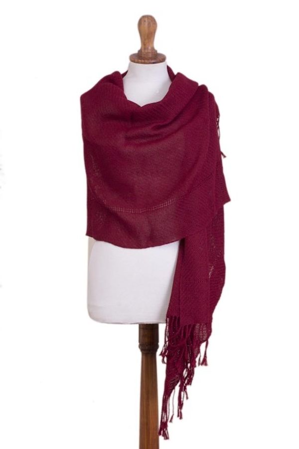 Alternate image for Knit 100 Alpaca Shawl in Claret from Peru Claret Enchantment