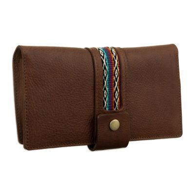 Alternate image for Handcrafted Brown Leather Wallet with Cuzco Textiles Cusco Fortune