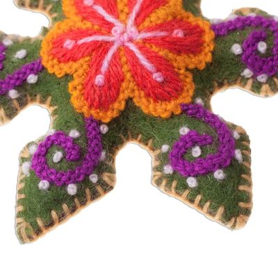 Alternate image for Embroidered Wool Snowflake Ornaments from Peru Set of 3 Vibrant Snowflakes