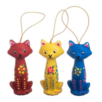 Alternate image for Hand Painted Cat Ornaments Set of 3 Christmas Cats