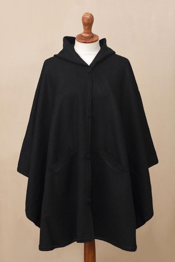 Alternate image for Andean Alpaca Blend Ruana Cape with Hood Glamorous Night