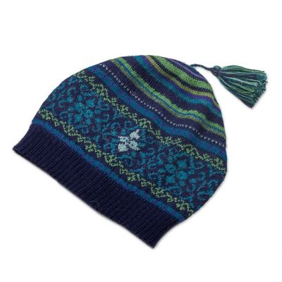 Alternate image for Blue and Green Knit 100 Alpaca Hat from Peru Blue Turquoise
