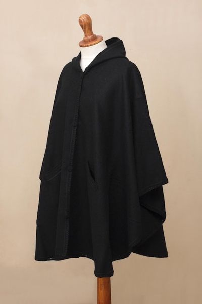 Alternate image for Andean Alpaca Blend Ruana Cape with Hood Glamorous Night