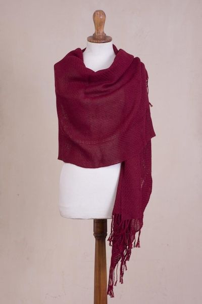 Alternate image for Knit 100 Alpaca Shawl in Claret from Peru Claret Enchantment