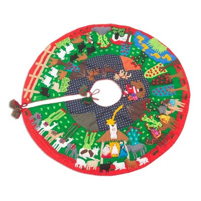 Alternate image for Christmas-Themed Cotton Blend Applique Tree Skirt from Peru Christmas Time