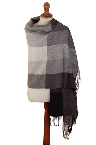 Alternate image for Super Soft Grey Plaid Alpaca Wool Patterned Scarf Gray Squared