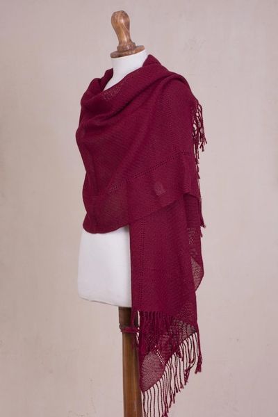 Alternate image for Knit 100 Alpaca Shawl in Claret from Peru Claret Enchantment