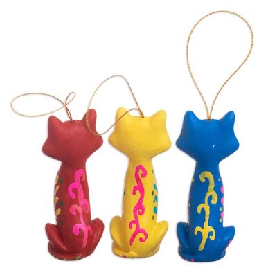Alternate image for Hand Painted Cat Ornaments Set of 3 Christmas Cats