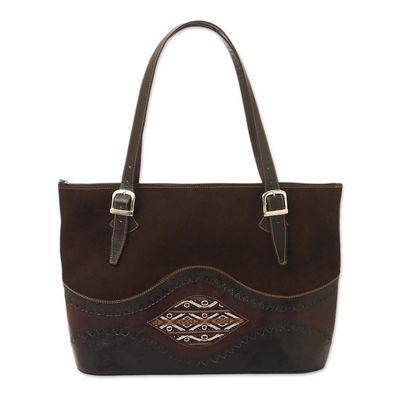 Alternate image for Dark Brown Suede and Leather Tote Bag Inca Memories