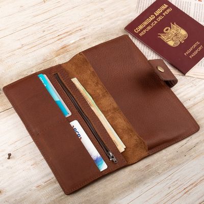 Alternate image for Handcrafted Brown Leather Wallet with Cuzco Textiles Cusco Fortune