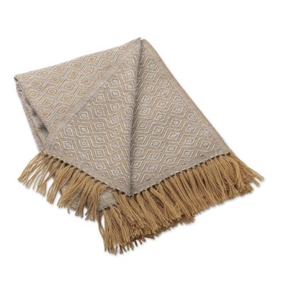 Alternate image for Caramel Beige and Ash Grey Throw Blanket Peruvian Caramel Diamonds