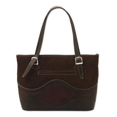 Alternate image for Dark Brown Suede and Leather Tote Bag Inca Memories