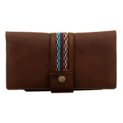 Alternate image for Handcrafted Brown Leather Wallet with Cuzco Textiles Cusco Fortune