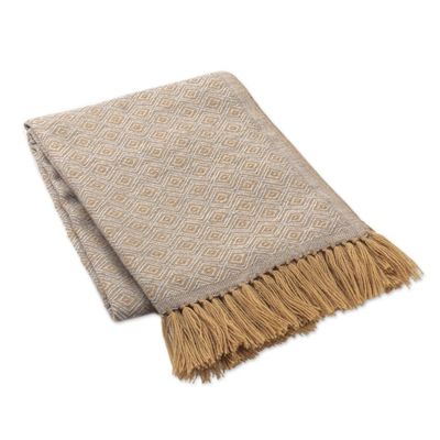 Alternate image for Caramel Beige and Ash Grey Throw Blanket Peruvian Caramel Diamonds