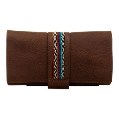 Alternate image for Handcrafted Brown Leather Wallet with Cuzco Textiles Cusco Fortune