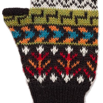 Alternate image for Colorful Geometric Motif 100 Alpaca Knit Fingerless Mitts Motif Medley