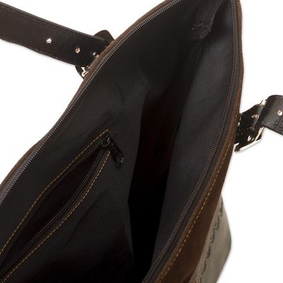 Alternate image for Dark Brown Suede and Leather Tote Bag Inca Memories