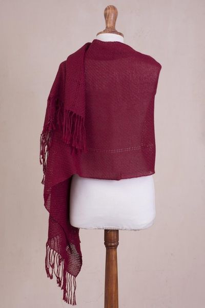 Alternate image for Knit 100 Alpaca Shawl in Claret from Peru Claret Enchantment