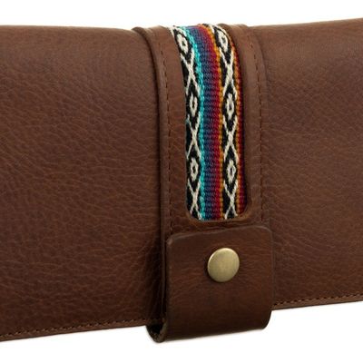 Alternate image for Handcrafted Brown Leather Wallet with Cuzco Textiles Cusco Fortune