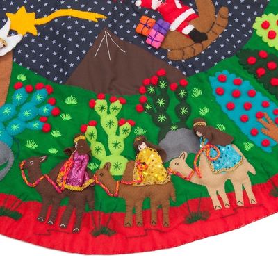 Alternate image for Christmas-Themed Cotton Blend Applique Tree Skirt from Peru Christmas Time