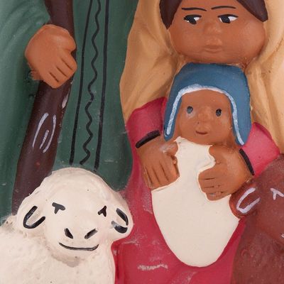 Alternate image for Hand-Painted Ceramic Andean Nativity Sculpture from Peru Andean Christian Family