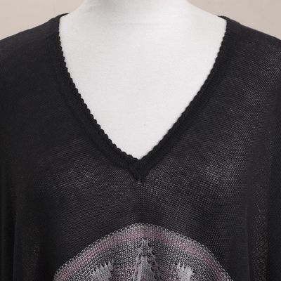 Alternate image for Geometric Pattern Cotton Blend Poncho in Black Mysterious Andes
