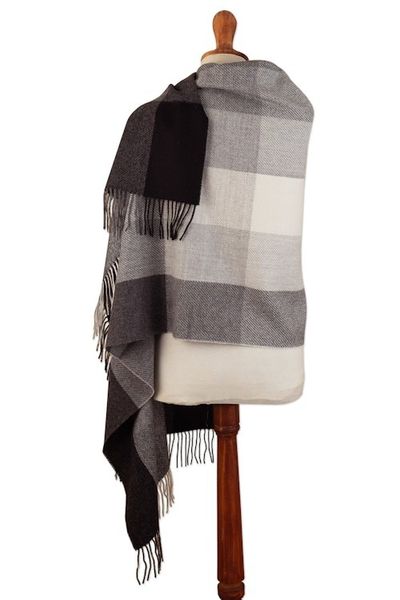 Alternate image for Super Soft Grey Plaid Alpaca Wool Patterned Scarf Gray Squared