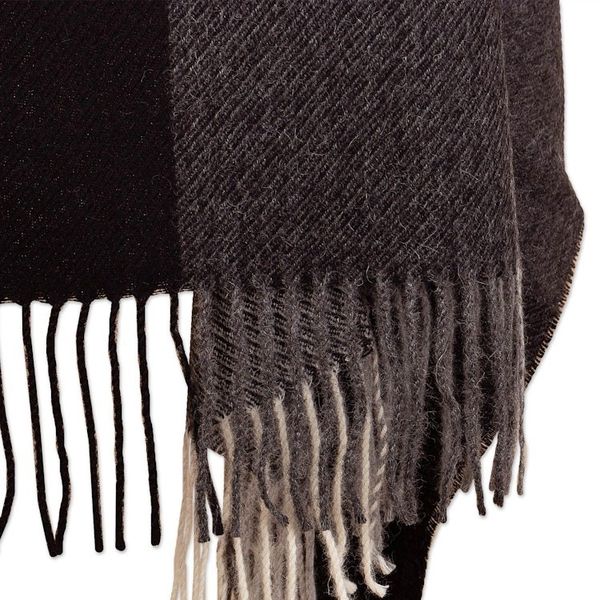 Alternate image for Super Soft Grey Plaid Alpaca Wool Patterned Scarf Gray Squared