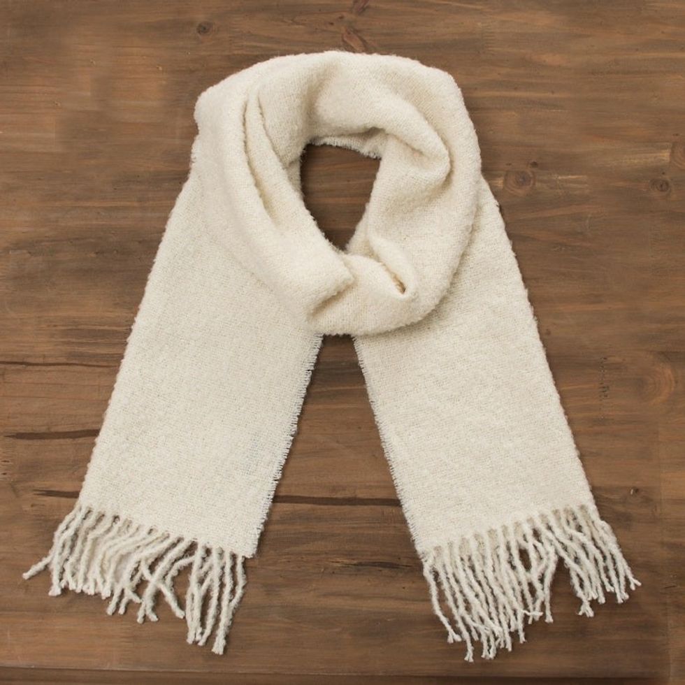 100 Alpaca Wrap Scarf in Solid Bone from Peru 'Andean Delight in Bone'