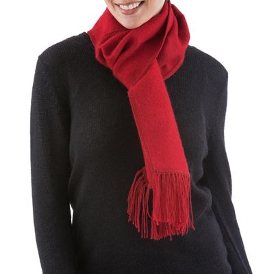 Alternate image for Handcrafted Alpaca Wool Blend Solid Scarf Apple Red